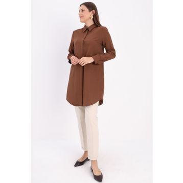 Allday BDX51007K Kahve Basic Gizli Patlı Gömlek Tunik