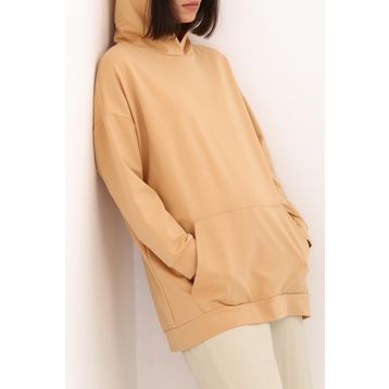 Allday BOB52074AL0 Açık Bej Kanguru Cepli Kapüşonlu Sweat Tunik