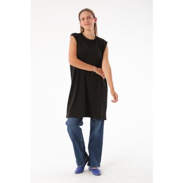 Allday BOX16003AL9 Siyah Büyük Beden Kolsuz Basic T-shirt Tunik