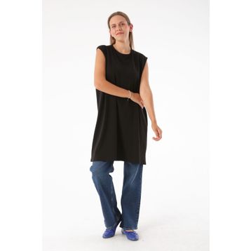 Allday BOX16003AL9 Siyah Büyük Beden Kolsuz Basic T-shirt Tunik