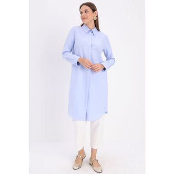 Allday Gizli Patlı Pamuklu Gömlek Mavi Tunik