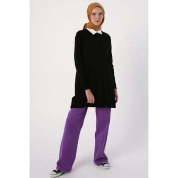 Allday Siyah Bisiklet Yaka Triko Tunik
