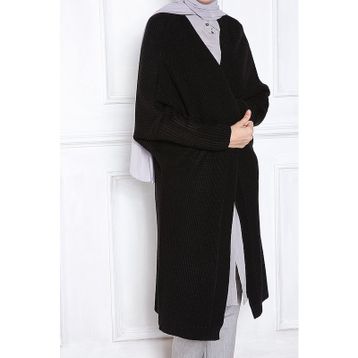 Allday T9110 Siyah Şal Yaka Reglan Kol Triko Hırka