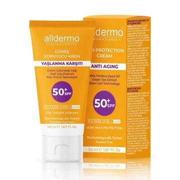 Alldermo 50 ml Spf50 Kırışıklık Karşıtı Renksiz Yüz Koruyucu Güneş Kremi