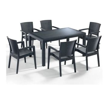 Almina Liverno 6'lı 90x150 Antrasit Renk Camlı Bahçe Masa Takımı