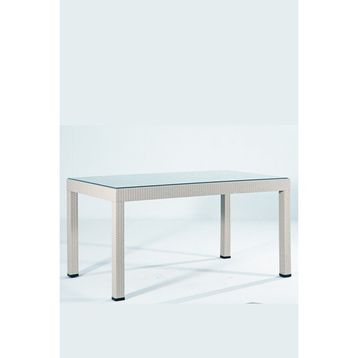 Almina Rattan Masa 80x140 cm Camlı Bej Krem Bahçe Balkon Teras Masası