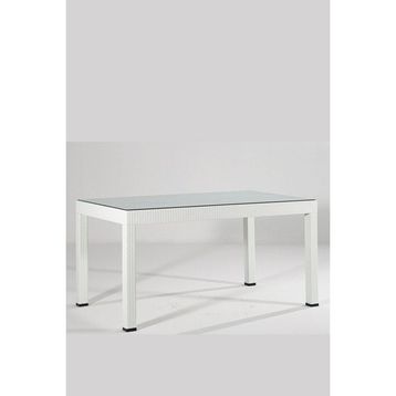 Almina Rattan Masa 90x150 cm Camlı Beyaz Bahçe Balkon Teras Masası