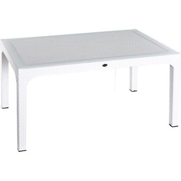 Almina Rattan Masa 90x150 cm Camsız Beyaz Bahçe Balkon Teras Masası