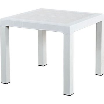 Almina Rattan Masa 90x90 cm Camsız Beyaz Bahçe Balkon Teras Masası