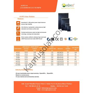 Alpex 170W Polikristal Güneş Paneli