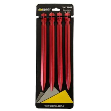 Alpinist 6061 18 cm Kırmızı 4'lü Alüminyum Çadır Kazığı