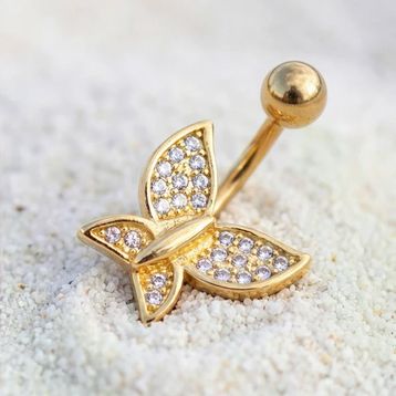 Altın Kaplama Zirkon Taşlı Kelebekli Piercing