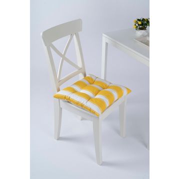 Altın Pamuk Beta Pofidik Sarı Beyaz Bağcıklı 40x40 cm Sandalye Minderi