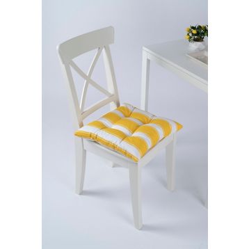 Altın Pamuk Beta Pofidik Sarı Beyaz Bağcıklı 40x40 cm Sandalye Minderi