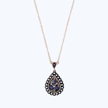Altınbaş Elmas Safir Damla Kolye