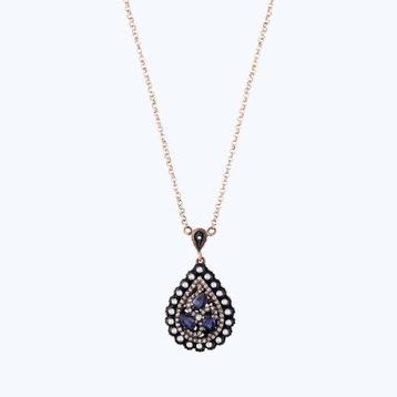 Altınbaş Elmas Safir Damla Kolye
