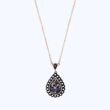 Altınbaş Elmas Safir Damla Kolye