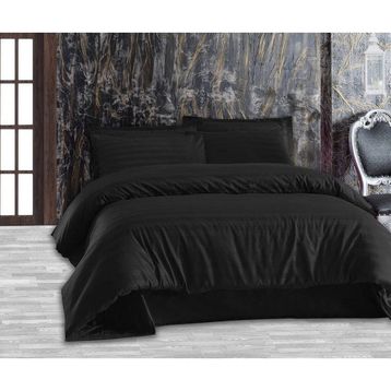 Altınbaşak Siyah Pamuk Saten Çizgili 200x220 cm Nevresim Takımı