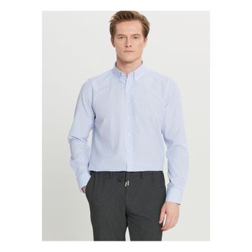 Altınyıldız Classics ACE020261596_BZM Beyaz Mavi Tailored Slim Fit Dar Kesim Düğmeli Yaka Baskılı Erkek Gömlek