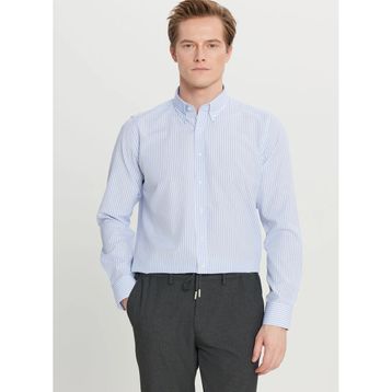 Altınyıldız Classics ACE020261596_BZM Beyaz Mavi Tailored Slim Fit Dar Kesim Düğmeli Yaka Baskılı Erkek Gömlek