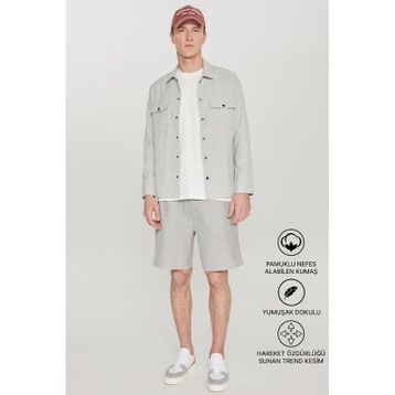 Altınyıldız Classics Erkek Sıyah Melanj Pamuklu Standart Fit Normal Kesim Beli Bağlamalı Yan Cepli Örme Şort