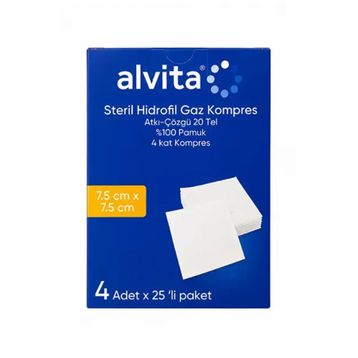 Alvita 7.5 cm x 7.5 cm 4 Adet 25'lik Steril Gaz Kompres