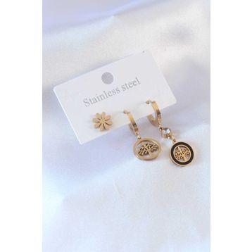 AlyaStore 316L Çelik Gold renk Ağaç Model Çiçek Detay Zirkon Taşlı Kadın Küpe