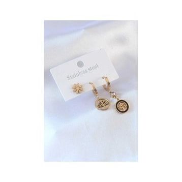 AlyaStore 316L Çelik Gold renk Ağaç Model Çiçek Detay Zirkon Taşlı Kadın Küpe