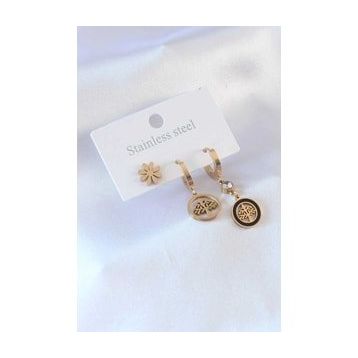 AlyaStore 316L Çelik Gold renk Ağaç Model Çiçek Detay Zirkon Taşlı Kadın Küpe