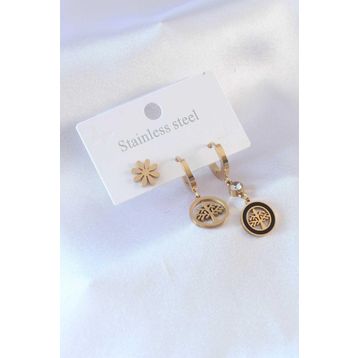 AlyaStore 316L Çelik Gold renk Ağaç Model Çiçek Detay Zirkon Taşlı Kadın Küpe