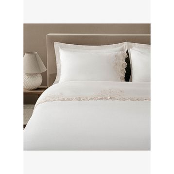Amanda Battal Boy %100 Organik Pamuk Keten Dantelli Krem 240x220 cm Nevresim Takımı