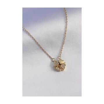 Amazeus 316L Çelik Gold Renk Açılır Zirkon Taşlı Yonca Model Kadın Kolye