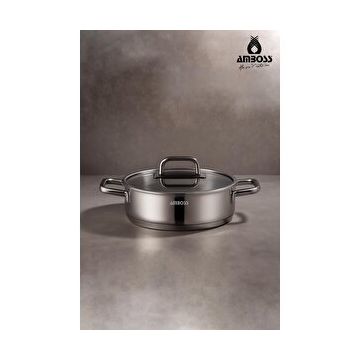 Amboss 28x8 cm Nova Paslanmaz Çelik Cam Kapaklı Basık Tencere