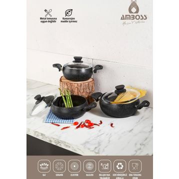 Amboss Fatso 6 Parça Güveç Granit Siyah Tencere Seti