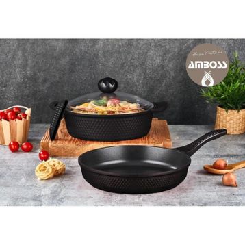 Amboss KUV-7173 Kuvars Siyah 3 Parça Döküm Tencere Seti