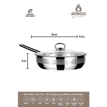 Amboss Saphire 28x08 cm Cam Kapak Çelik Tek Sap Tava
