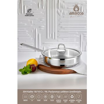 Amboss Saphire Paslanmaz Çelik Cam Kapaklı 22 CM Tava