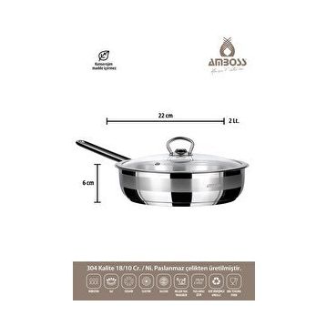 Amboss Saphire Saphire 22x06 cm Cam Kapak Çelik Tek Saplı Tava