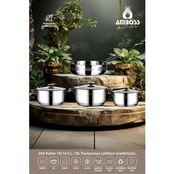 Amboss Winner 7 Parça Paslanmaz Celik Tum Ocaklara Uygun Tava ve Derin Tencere Seti