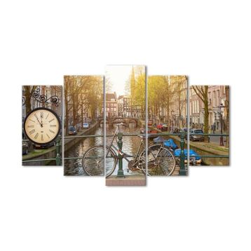 Amsterdam Kanal 5 Parçalı Kanvas Tablo