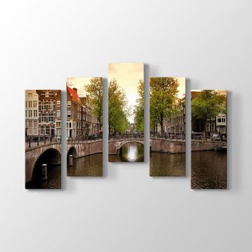 Amsterdam Kanal 5 Parçalı Kanvas Tablo
