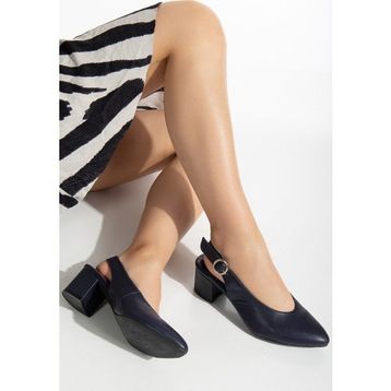 Analin Shoes 2633 Lacivert Hakiki Deri Bilekten Bağlı Toka Detaylı Kadın Topuklu Ayakkabı
