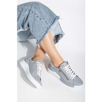 Analin Shoes 2665 Gri Gümüş Hakiki Deri Fermuarlı Kadın Spor Ayakkabı