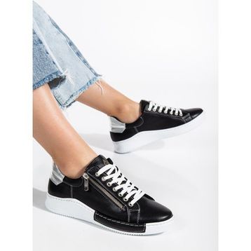 Analin Shoes 2665 Siyah Gümüş Hakiki Deri Fermuarlı Kadın Spor Ayakkabı