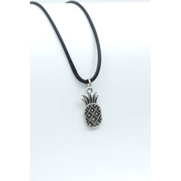Ananas Gümüş Kaplama Deri İp Kolye