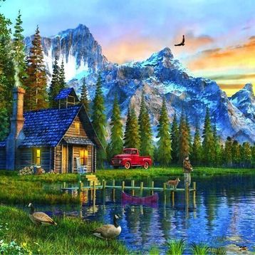 Anatolian Dağevinde Günbatımı Sunset Cabin 1000 Parça Puzzle