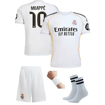 Andream Real Madrid Mbappe 2026 Yeni Sezon Beyaz 4'lü Set Çorap +Bileklik Hediyeli Çocuk Forması