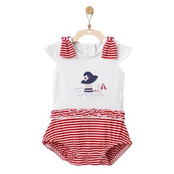 Andywawa AC21671R Kız Bebek Omuzları Kırmızı Kurdelalı Tulum