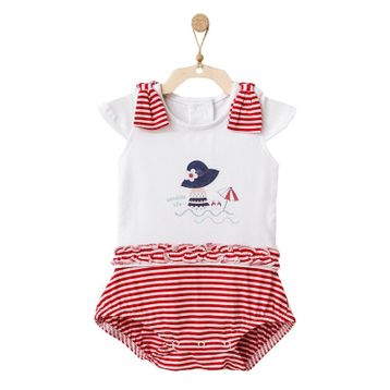 Andywawa AC21671R Kız Bebek Omuzları Kırmızı Kurdelalı Tulum