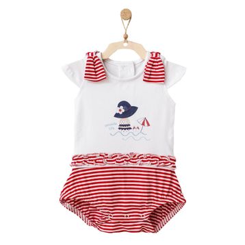 Andywawa AC21671R Kız Bebek Omuzları Kırmızı Kurdelalı Tulum